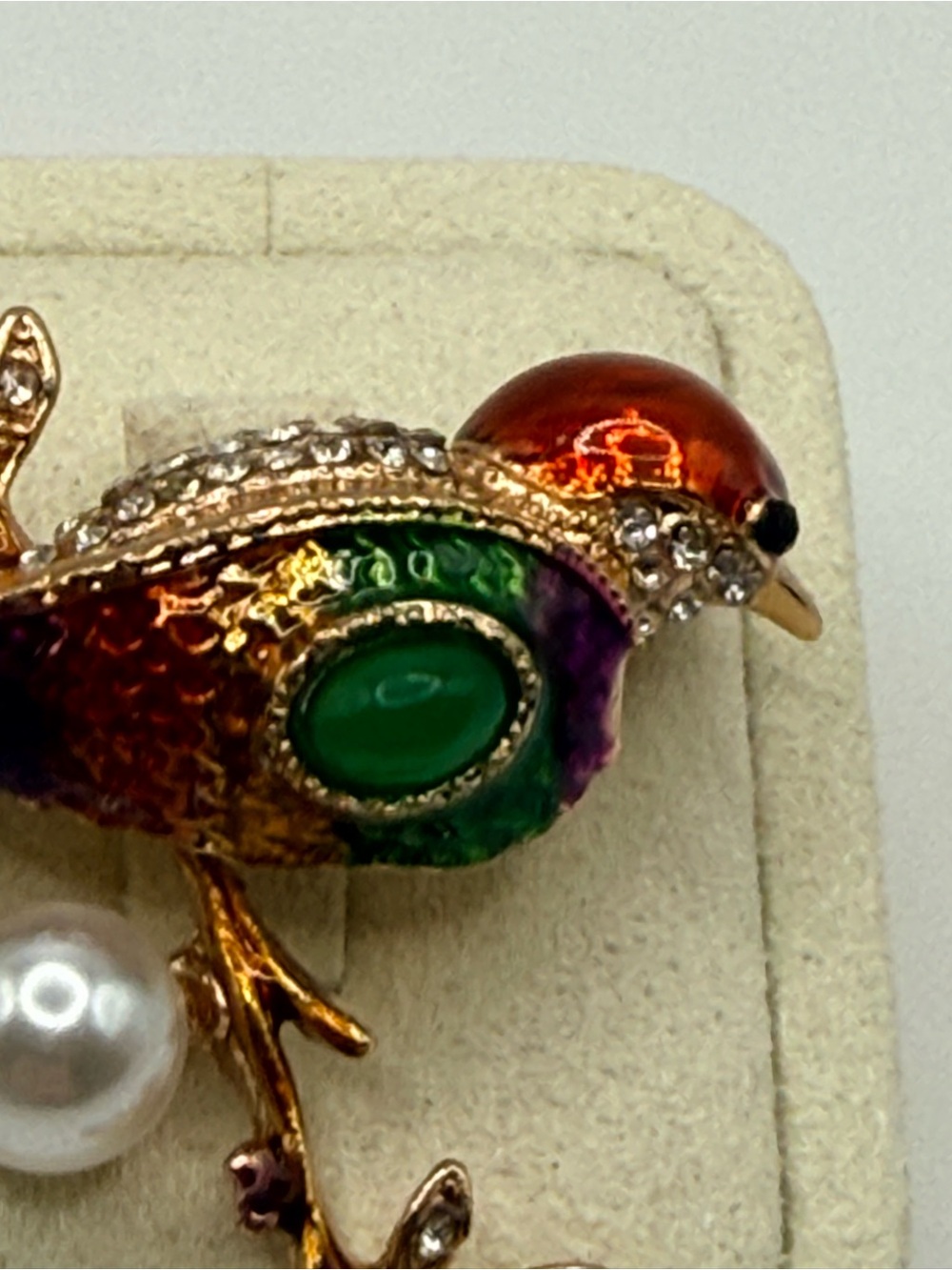 Enameled Rhinestone Bird Brooch - Picture 5 of 10